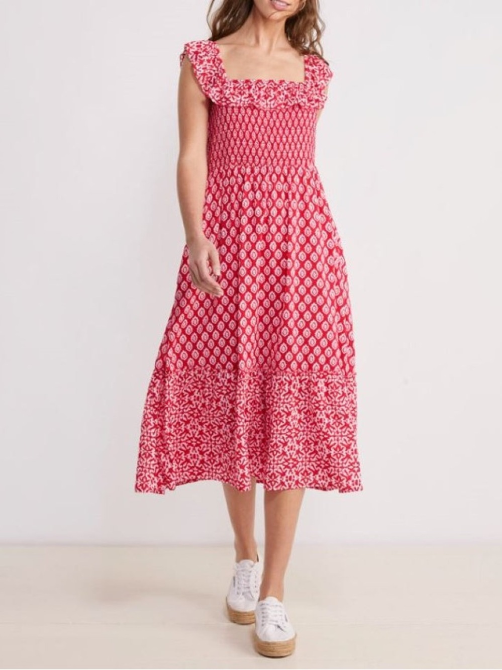 Vineyard Vines Tile Smocked Midi Dress Vineyard Tile Red Size L